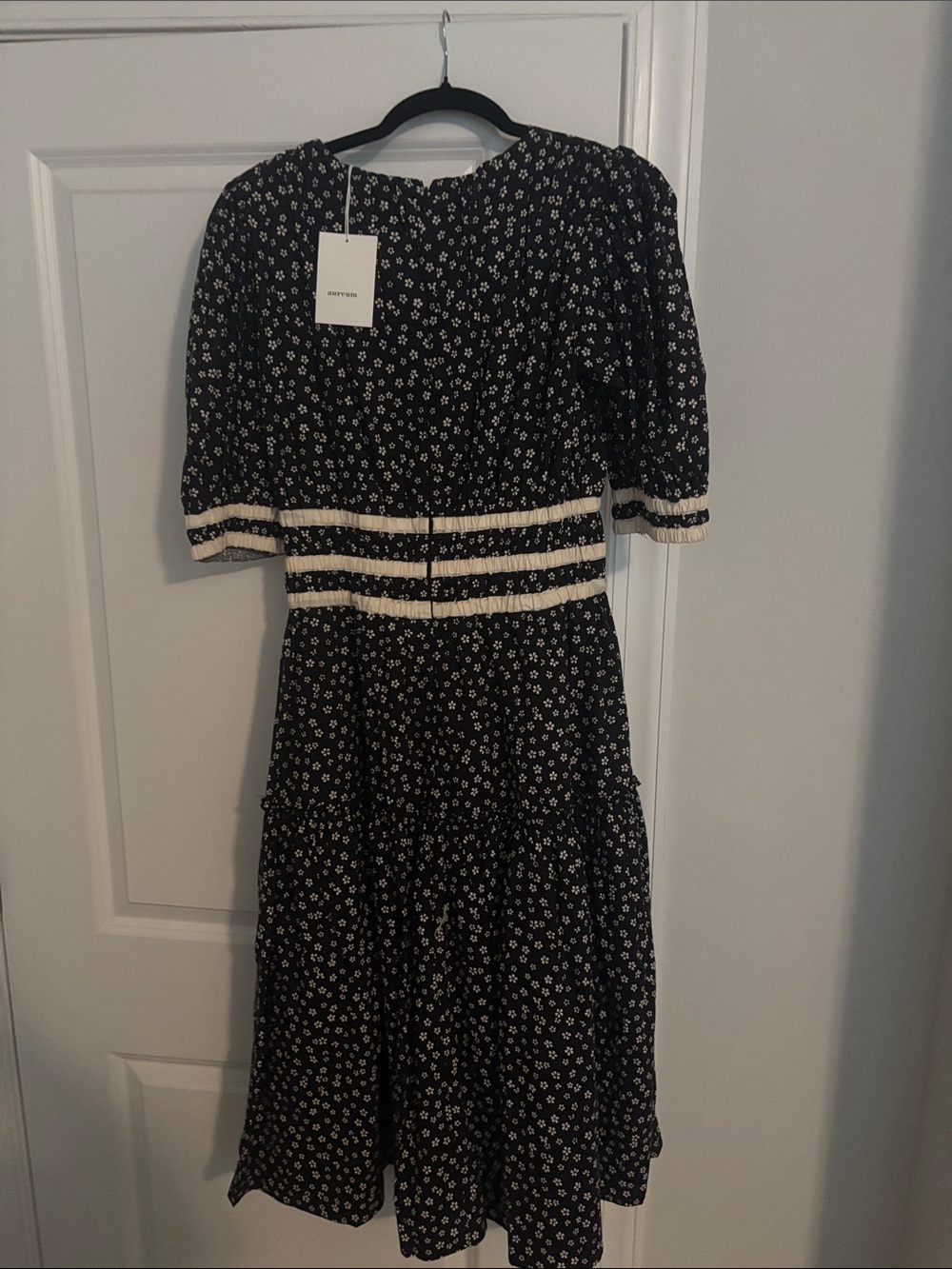 AUREUM Black Floral Maxi Dress with Cream Trim